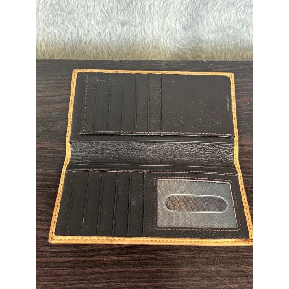 Nocona Leather Mens Tan Distressed Rodeo Wallet Western Checkbook Cover Bifold